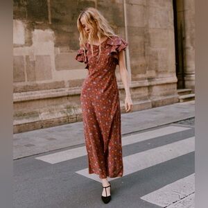 Doen Floral Midi Dress in Rust and Blue